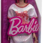 Barbie Fashionistas Doll #214, Black Wavy Hair with Twist ‘n’ Turn Dress & Accessories, 65th Anniversary