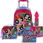 Power Puff Girls 5-in-1 Trolley School Bag Set - Ergonomic Backpack, Water Bottle, Lunch Box, Insulated Bag & Pencil Case, Lightweight & Durable, for Girls 6+, Perfect for School & Travel