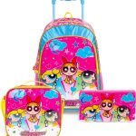 Power Puff Girls 18 Inch Kids 3-in-1 Trolley School Bag Set - Ergonomic Backpack, Insulated Lunch Bag & Pencil Case,Lightweight, Durable, Students 6+ - Perfect for Travel & School,For Girls