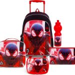 Marvel Spider-Man 5-in-1 Trolley School Bag Set - Ergonomic Backpack, Water Bottle, Lunch Box, Insulated Bag & Pencil Case, Lightweight & Durable, for Boys 6+, Perfect for School & Travel