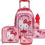 Hello Kitty 5-in-1 Trolley School Bag Set - Ergonomic Backpack, Water Bottle, Lunch Box, Insulated Bag & Pencil Case, Lightweight & Durable, for Girls 6+, Perfect for School & Travel