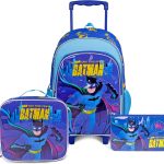 Warner Bros Batman 18 Inch Kids 3-in-1 Trolley School Bag Set - Ergonomic Backpack, Insulated Lunch Bag & Pencil Case,Lightweight, Durable, Students 6+ - Perfect for Travel & School,For Boys