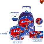 Warner Bros Superman 18 Inch Kids 3-in-1 Trolley School Bag Set - Ergonomic Backpack, Insulated Lunch Bag & Pencil Case,Lightweight,Students 6+ - Perfect for Travel & School,For Boys