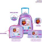 Gabby Doll House 16 Inch Kids 3-in-1 Trolley School Bag Set, Ergonomic Backpack, Insulated Lunch Bag & Pencil Case,Lightweight,Students 6+ - Perfect for Travel & School,Girls