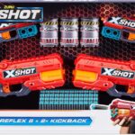 X-Shot Excel Double Reflex 6 Blaster, Double Kickback Blaster Combo Pack, 48 Darts, 3 Cans
