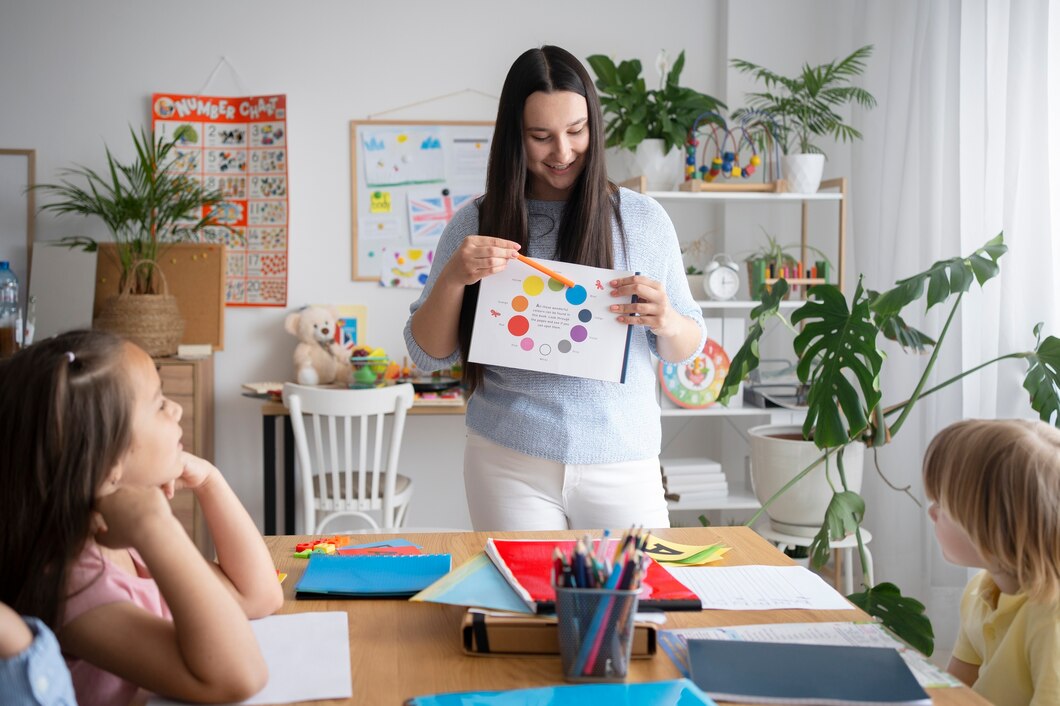 Front View Teacher Explaining Kids | Play and Dream Toys UAE