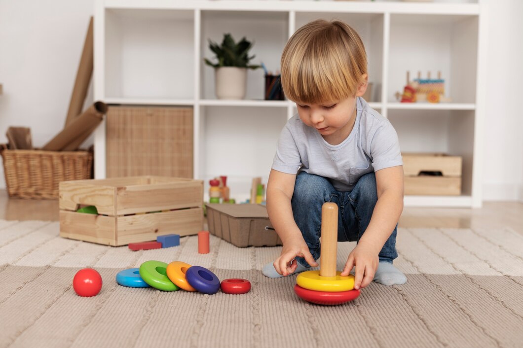 Full Shot Kid Playing With Wooden Toy | Play and Dream Toys UAE