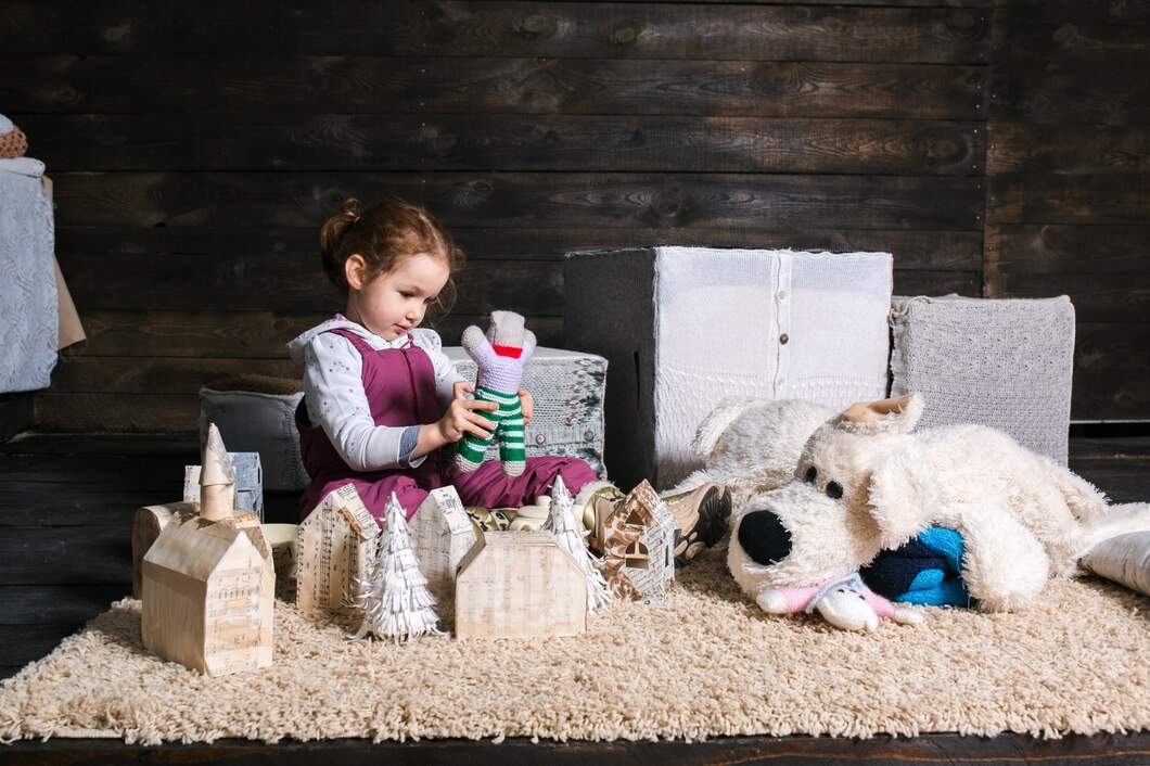 Girl Sitting Carpet Playing With Puppet | Play and Dream Toys UAE