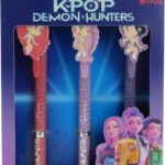 K-Pop Demon Hunters Erasable Gel Pens 3-Pack – Blue Ink Chibi Pens Featuring Zoey, Mira & Rumi